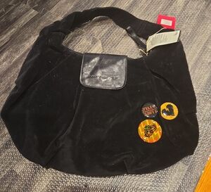 Black Shoulder Bag with Plush Velvet Finish